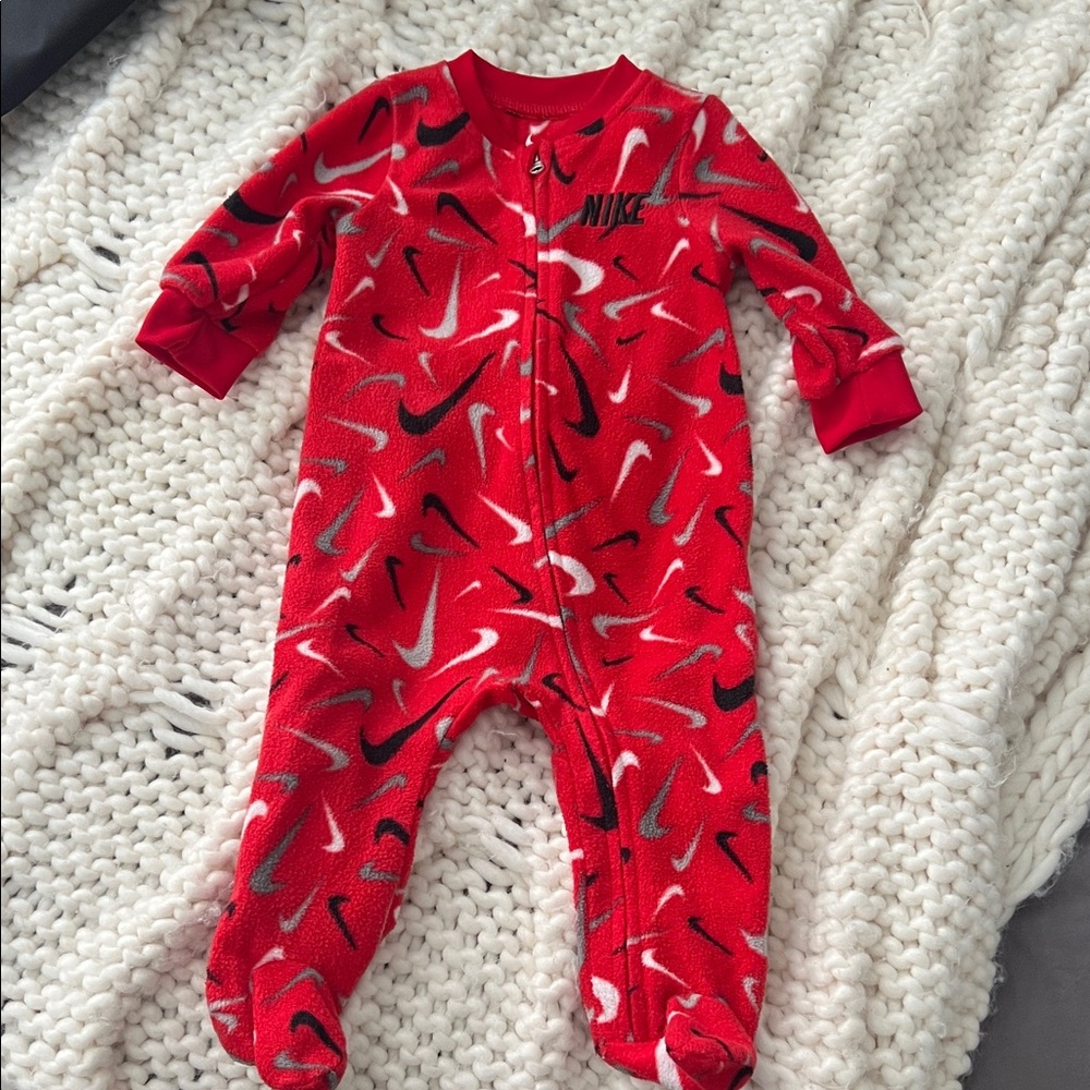 Nike Kids Red and Black fleece Footie One Piece